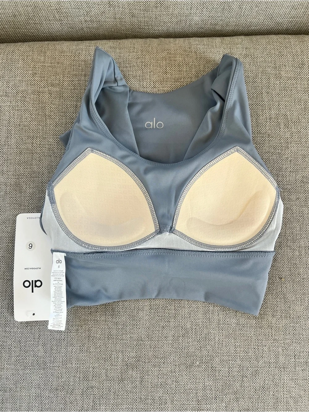 ALO Yoga Long-Sleeve Crop Top in Slate Blue with Navy Accent
